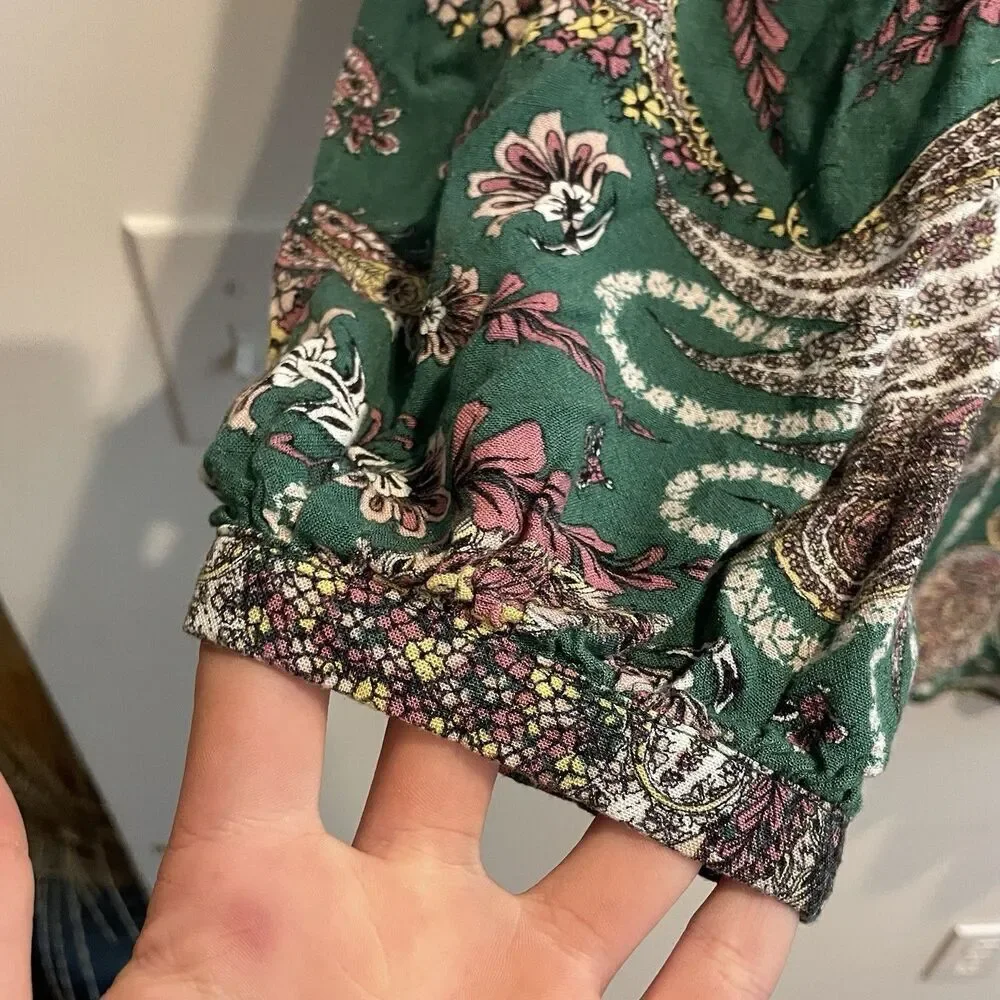 Wonderly Green Floral Women's Paisley Tiered Boho Top Sz 2X Tunic Dress Prairie
